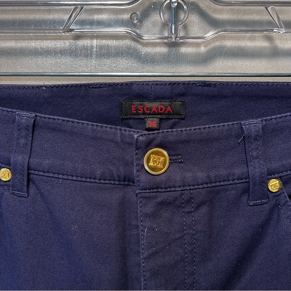 Escada Pants Chino Navy Blue Cotton Blend Straight Leg Women's Sz 36 (US S) - Picture 6 of 12